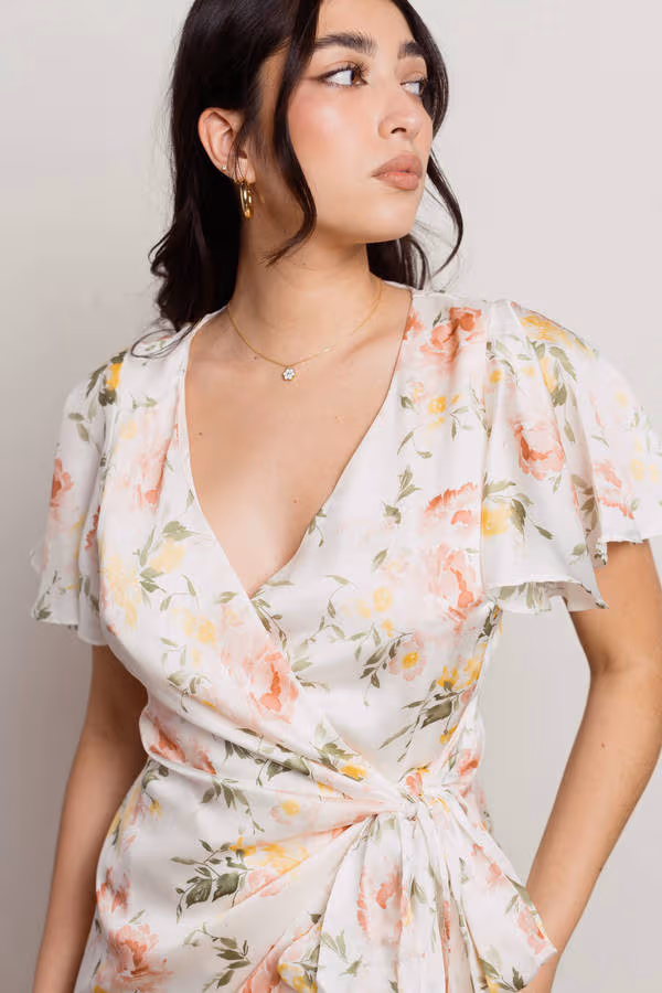 Sunkissed Floral Wrap Mini Dress - Ivory Multi