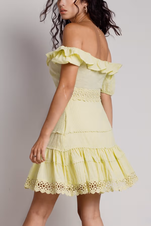 Meadow Swiss Dot Skater Mini Dress - Yellow