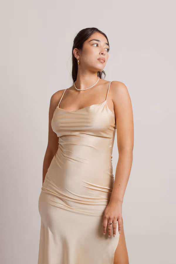 On A Mission Satin Cami Mini Dress - Light Gold