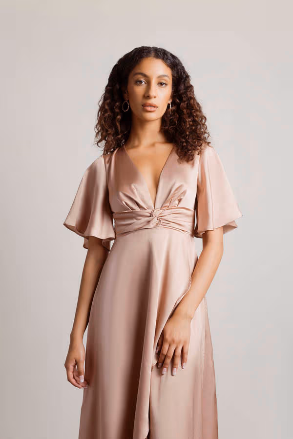 The Joy Of It Satin Surplice Maxi Dress - Rose Gold