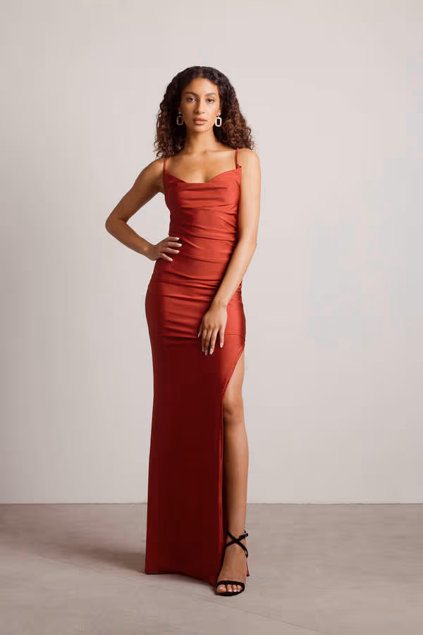 Late Nights Open Back High Slit Maxi Dress - Burgundy