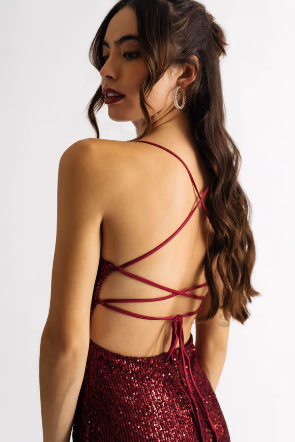 All About Me Cross Back High Slit Maxi Dress - Burgundy