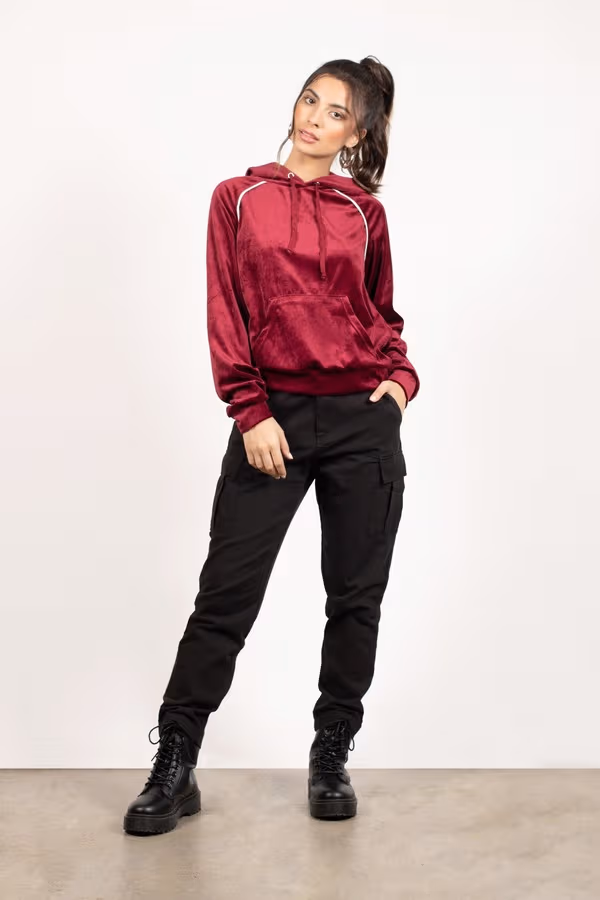 Track Star Velvet Hoodie - Wine