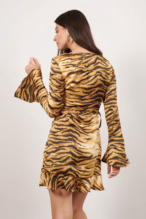 Roaring Night Tiger Print Wrap Mini Dress - Multi