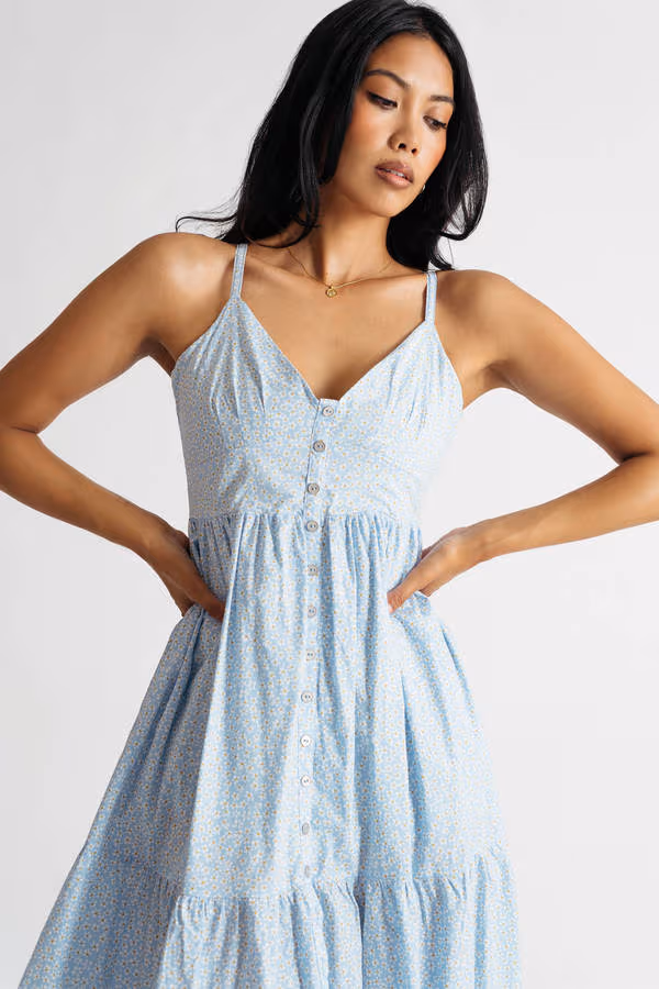 Azumi Floral Cross Back Midi Dress - Blue