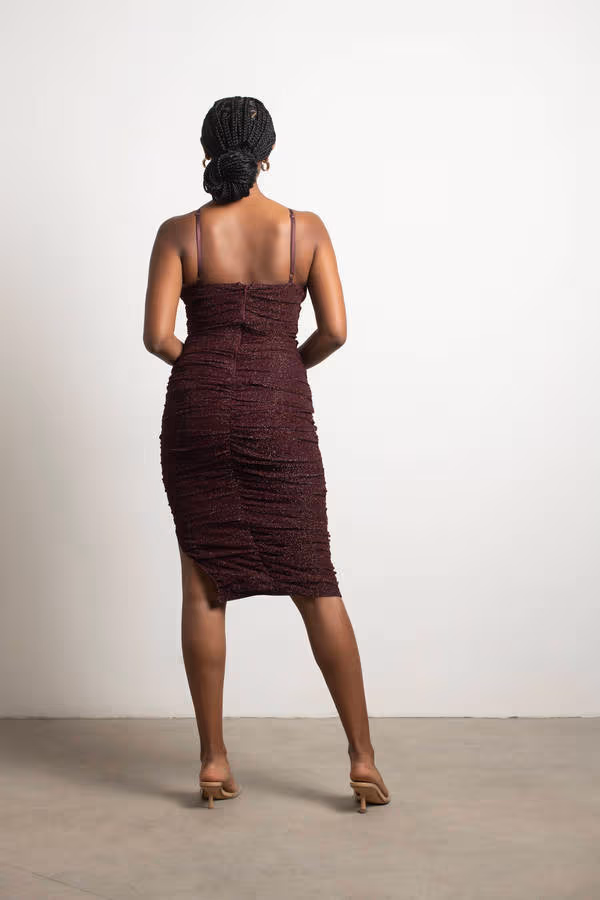 Up All Night Glitter Mermaid Midi Dress - Black