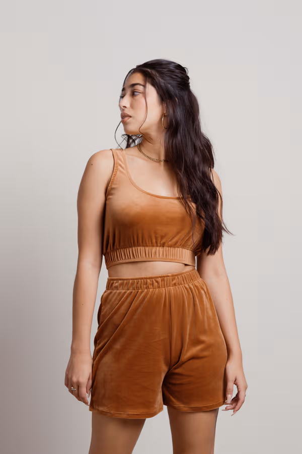 Cordae Velour Top and Short Lounge Set - Slate Blue