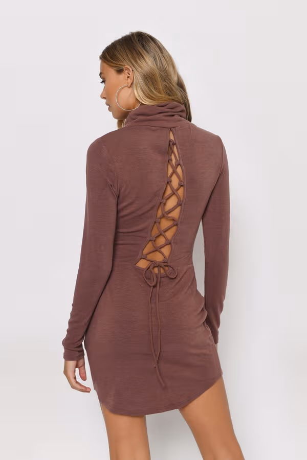 Khal Lace Back Turtleneck Mini Dress - Olive