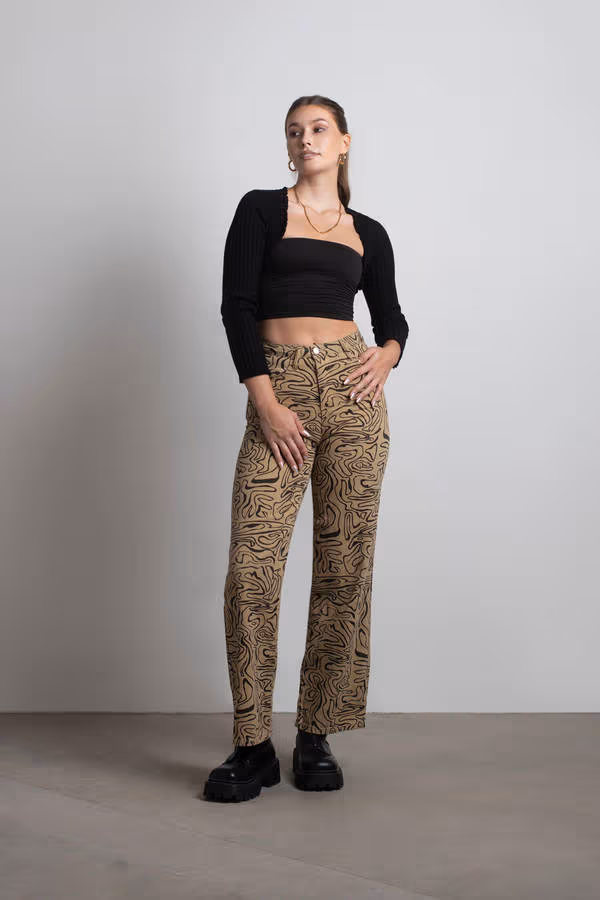 So Wavy Straight Leg Pants - Green Multi