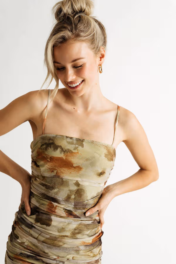 Royce Slit Bodycon Midi Dress - Green Multi