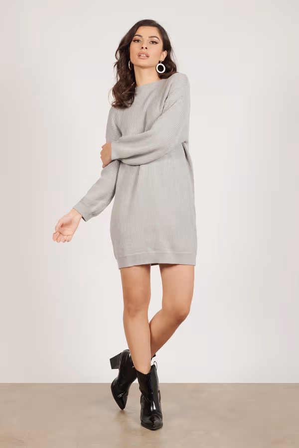 So Lost Ribbed Sweater Mini Dress - Blush