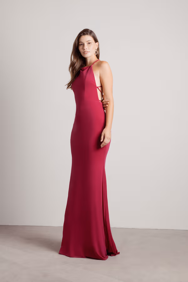 Another Night Out Halter Cross Back Maxi Dress - Magenta
