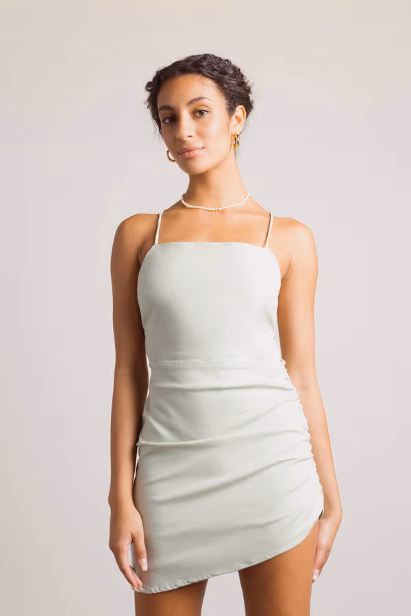Moving On Cross Back Asymmetrical Mini Dress - Sage