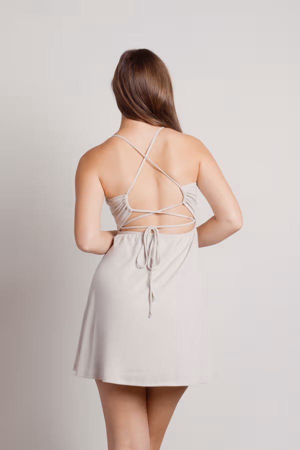 Clovis Cross Back A-Line Mini Dress - Taupe