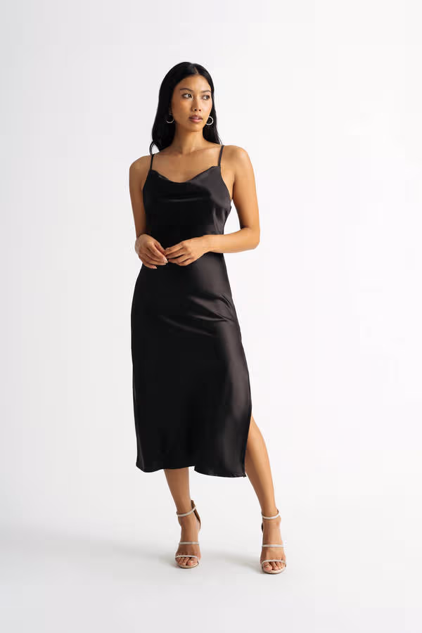 Bri Wine Cowl Neck Midi Dress