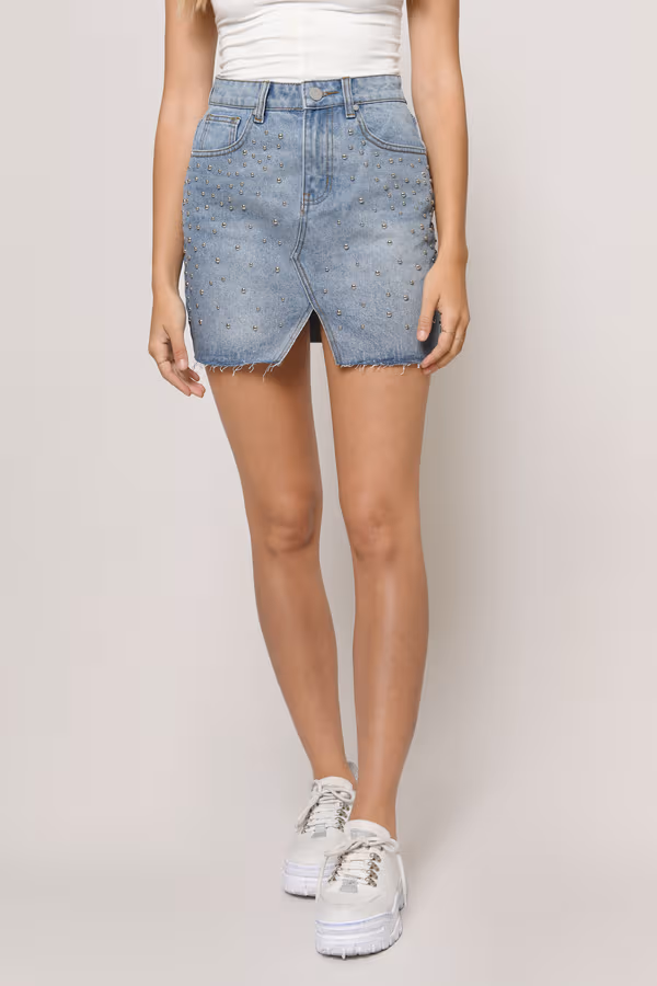 Foothill Front Slit Mini Skirt - Light Wash