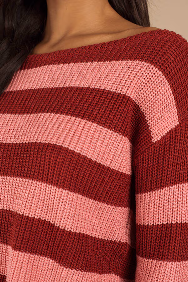 Caroline Striped Sweater - Wine