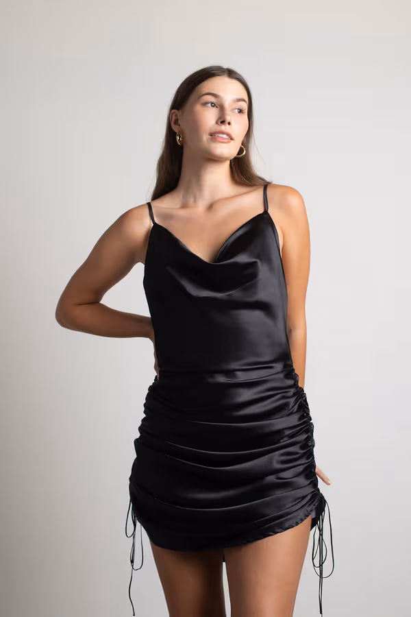 Listen To Me Satin Ruched Midi Dress - Emerald