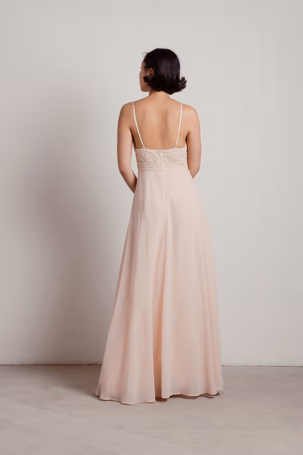 Enchanted Crochet Deep V Maxi Dress - Blush