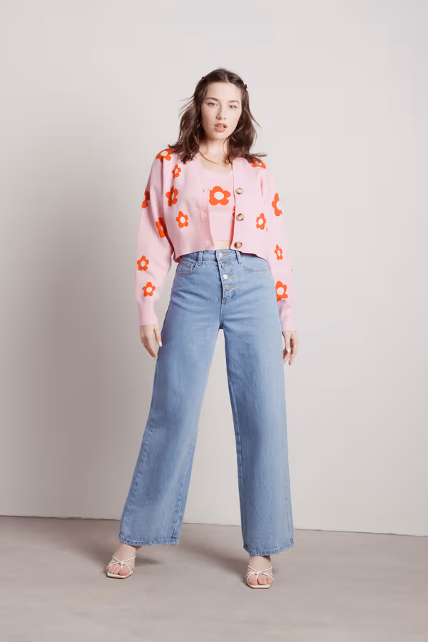 Paint By Flowers Floral Print Cardigan - Strawberry Pink