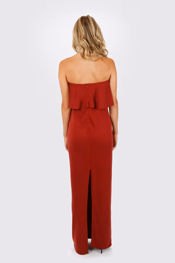 Milan Strapless Back Slit Maxi Dress - Red