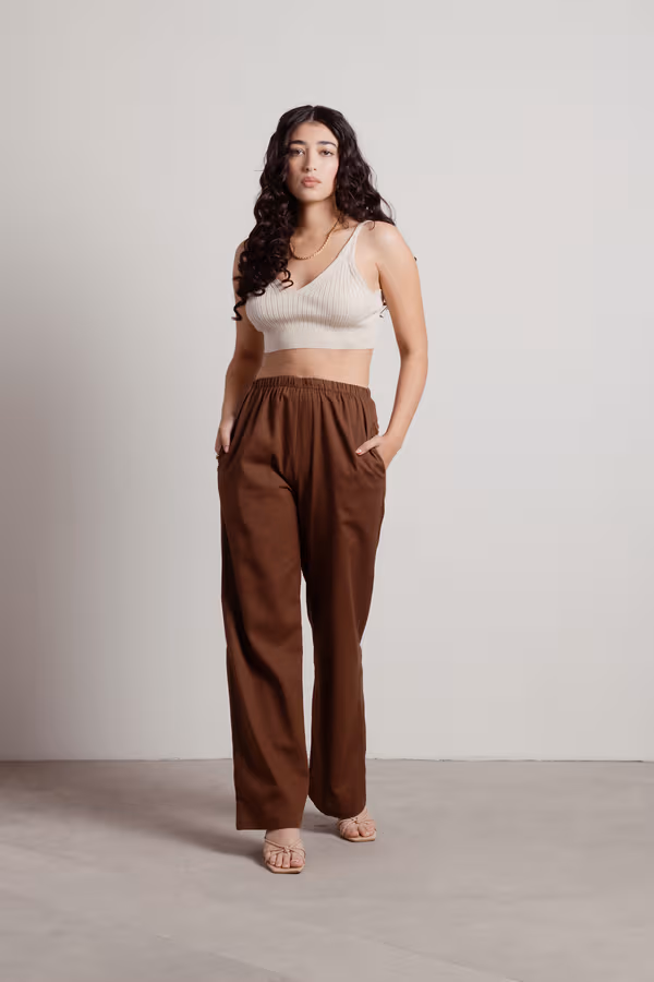 Look Here Straight Leg Pants - Brown