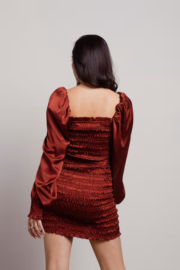 Glam Night Satin Smocked Mini Dress - Burgundy