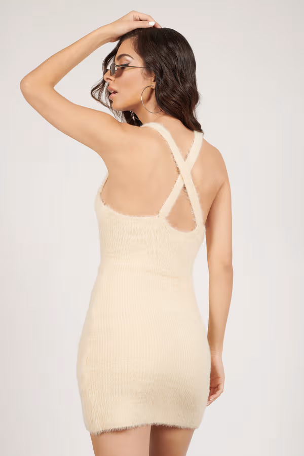 Rainey Fuzzy Sweater Mini Dress - Tan