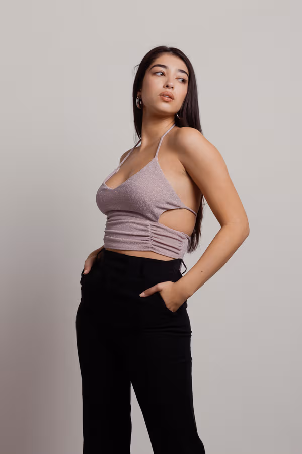 Sparkle and Glow Crop Top - Black-Teal