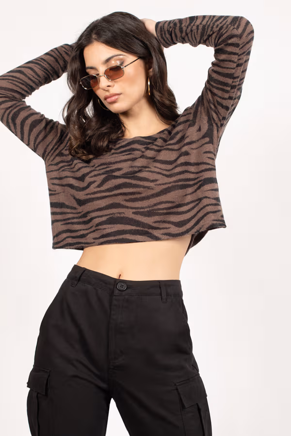Come Thru Zebra Print Top - Brown Multi