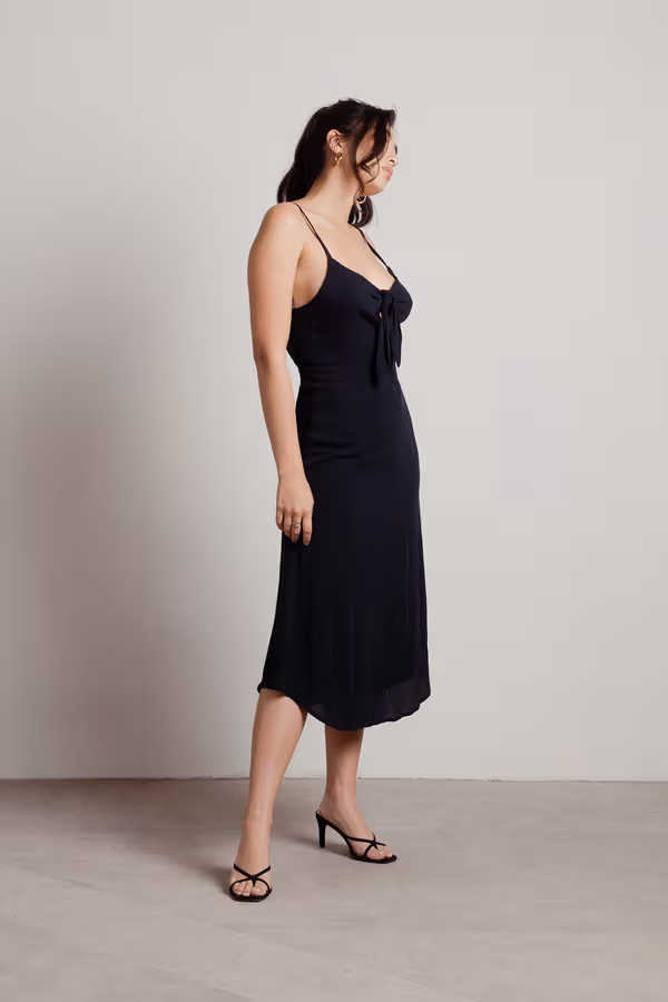 Kendall Front Tie Sheer Midi Dress - Black