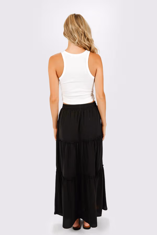 Denarie Tiered Maxi Skirt - Black