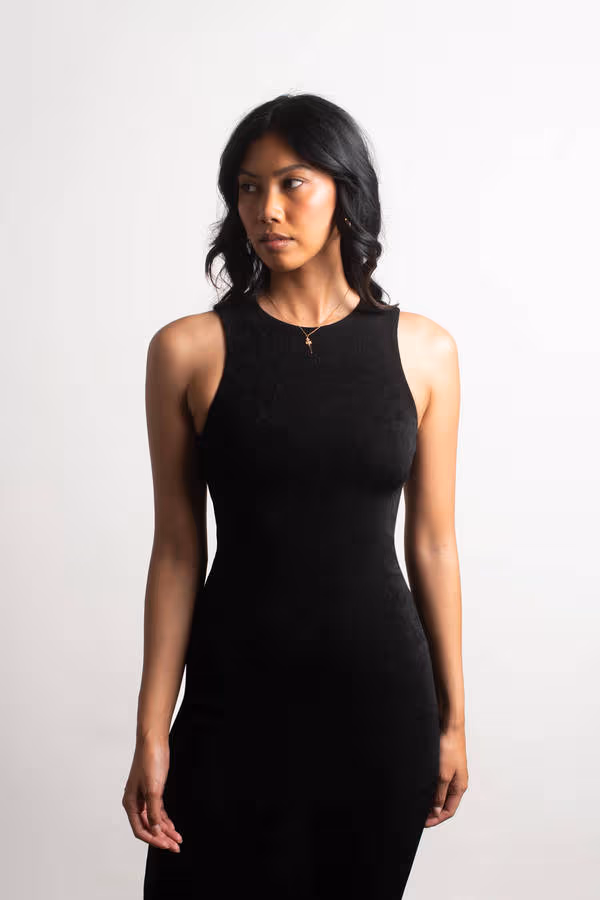 Rizalynn Black Slit Lace Up Maxi Dress