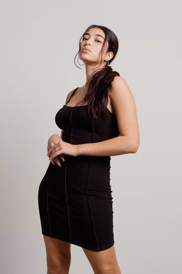 Fifi Exposed Stitch Bodycon Mini Dress - Brown