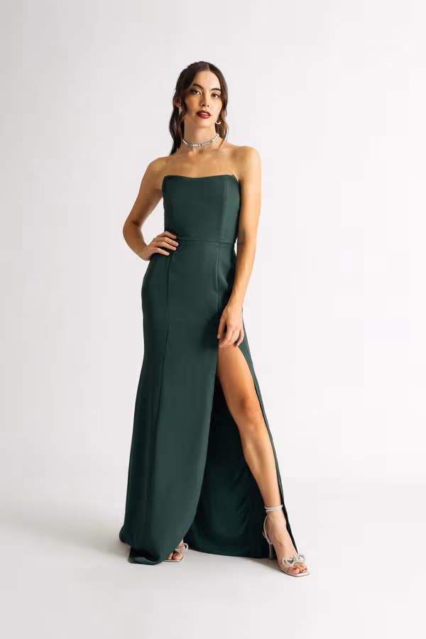 Faded Love Emerald Green Bustier Slit Maxi Dress