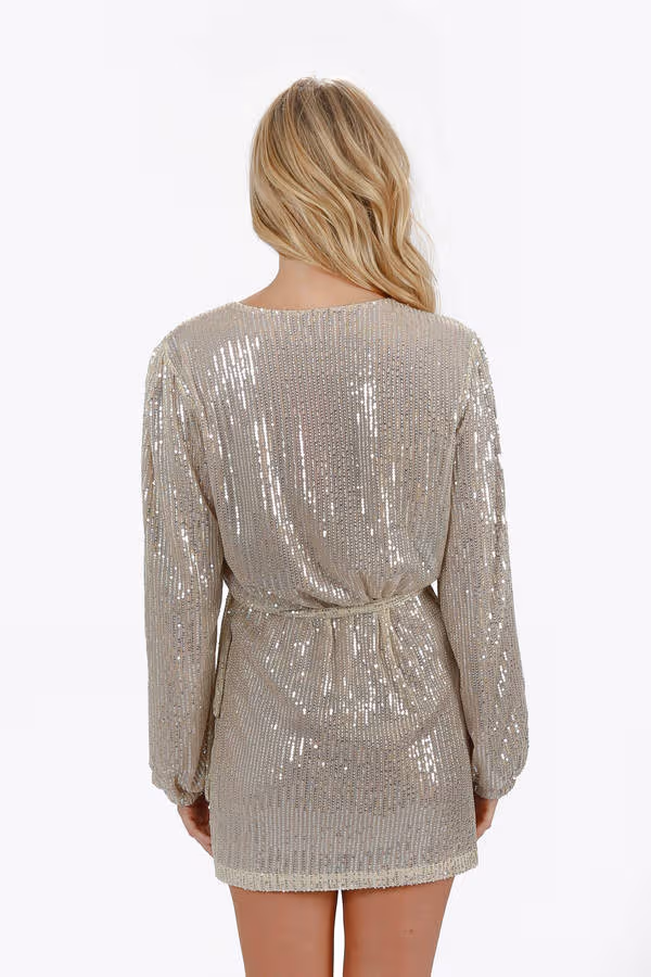 Charlotta Sequin Surplice Mini Dress - Champagne