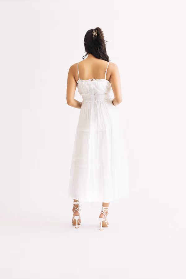 Trinnie Tiered Ruffle Midi Dress - Off White