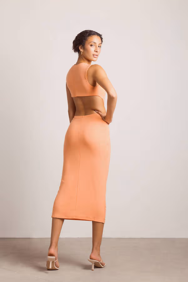 Call Me Up Cutout Bodycon Midi Dress - Coral