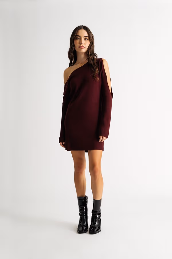 Olivia One Side Sleeve Sweater Mini Dress - Black
