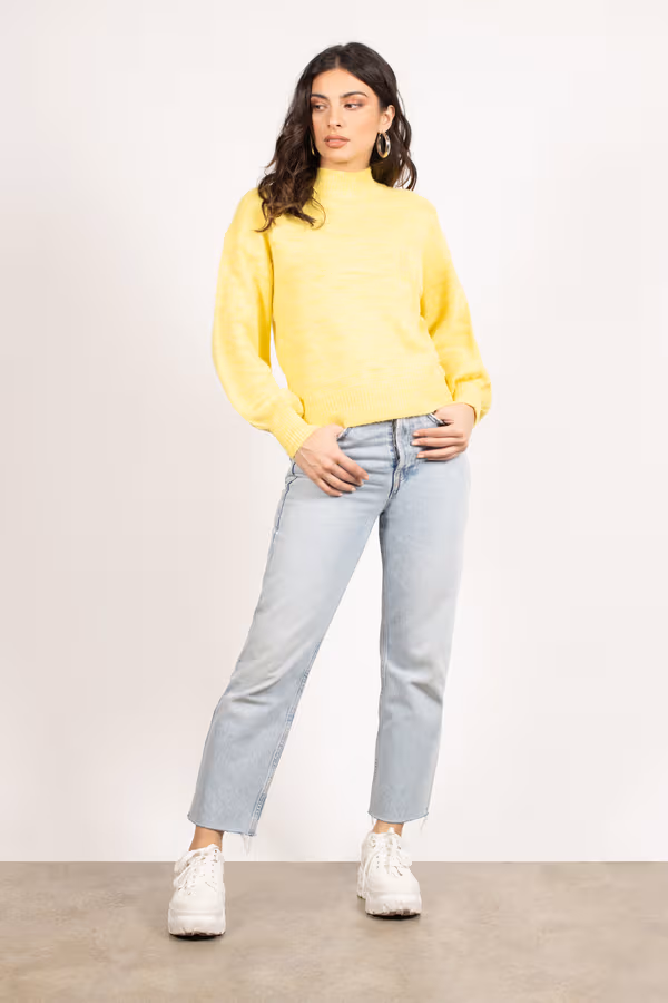 Like A Babe Mock Neck Sweater - Yellow