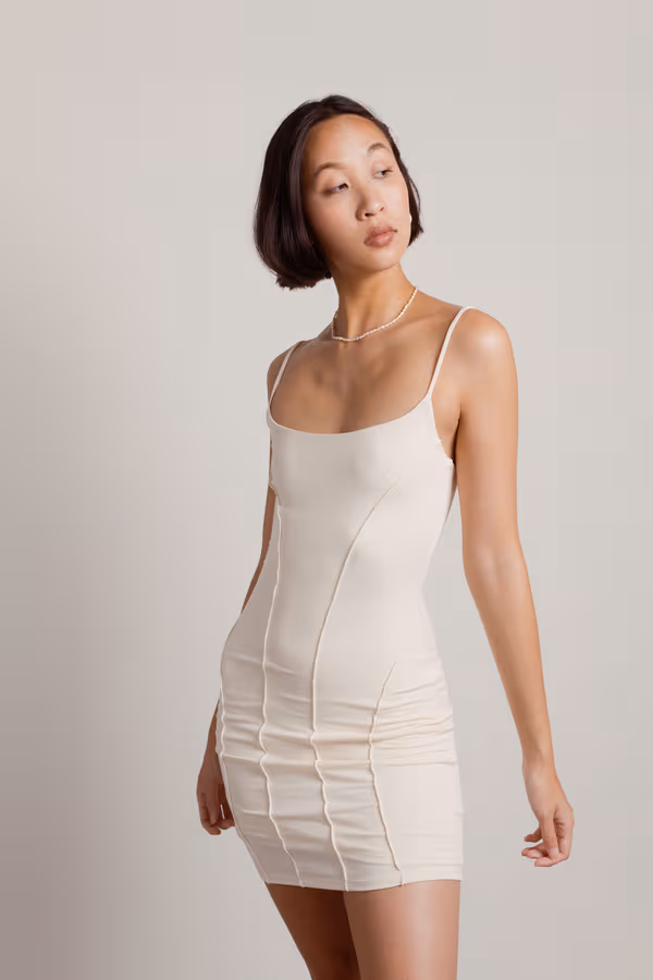 Just A Small Thing Exposed Stitch Bodycon Mini Dress - Gray