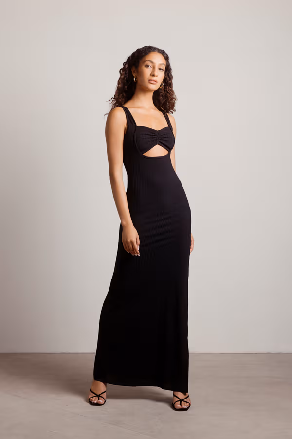 No Problem Ribbed Cutout Maxi Dress - Brown