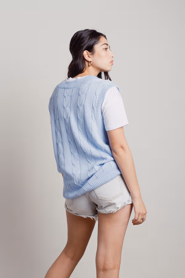 Studious Cable Knit Sweater Vest - Purple