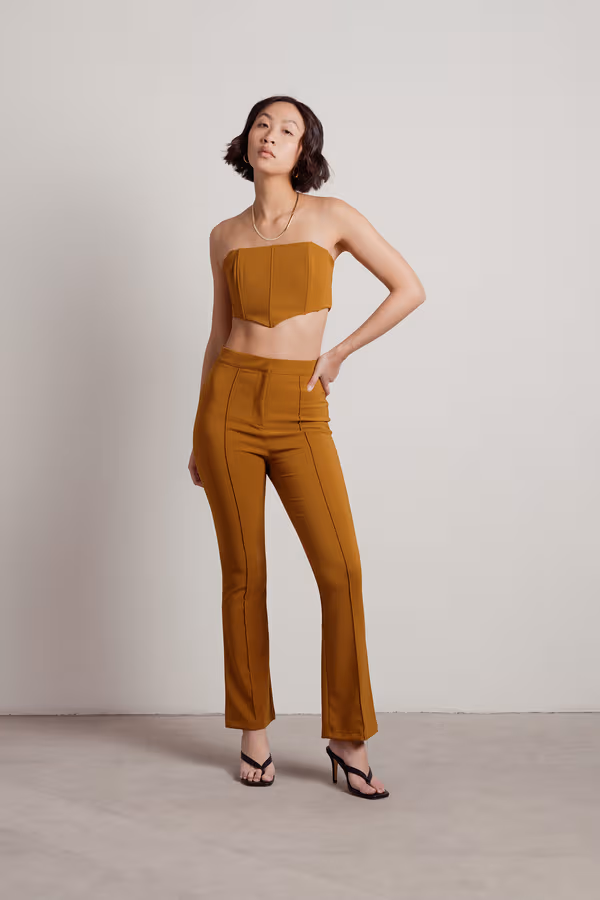 Cassandra Exposed Stitch Corset Top and Pants Set - Copper