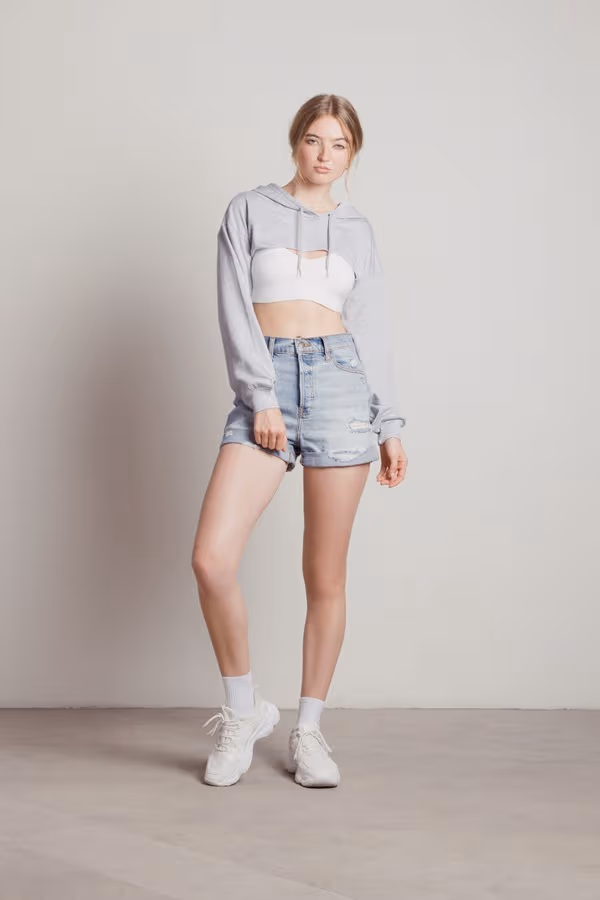 Lost And Found Cropped Hoodie - Beige