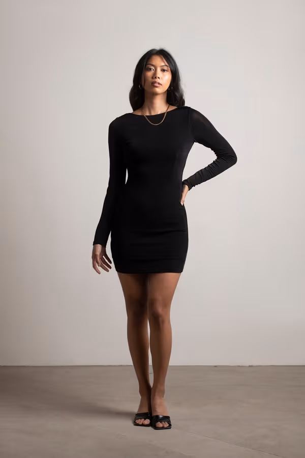 Love The Idea Long Sleeve Open Back Mini Dress - Black
