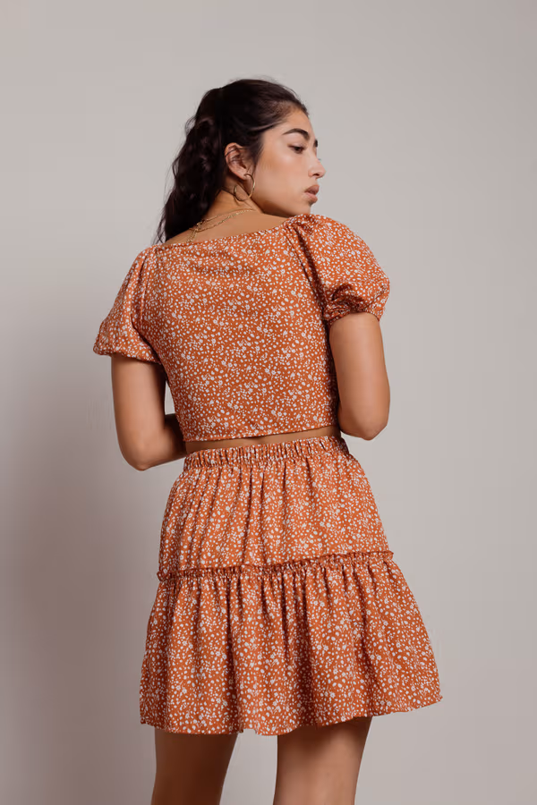 Lesly Floral Crop Top and Mini Skirt Set - Sage Blue