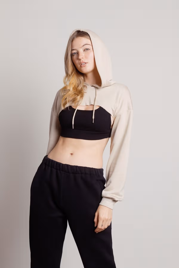 Lost And Found Cropped Hoodie - Beige