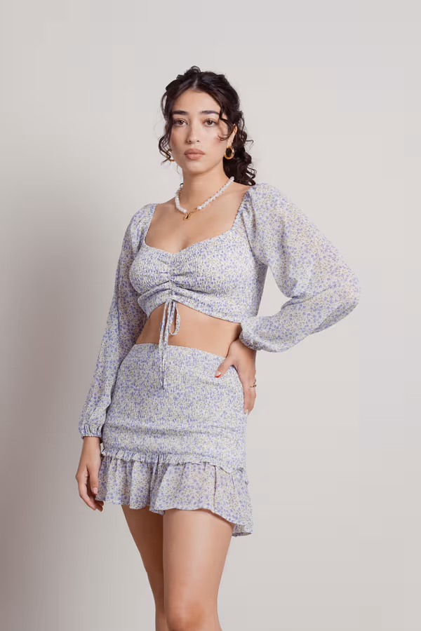 This Kiss Floral Crop Top and Skort Set - Blue