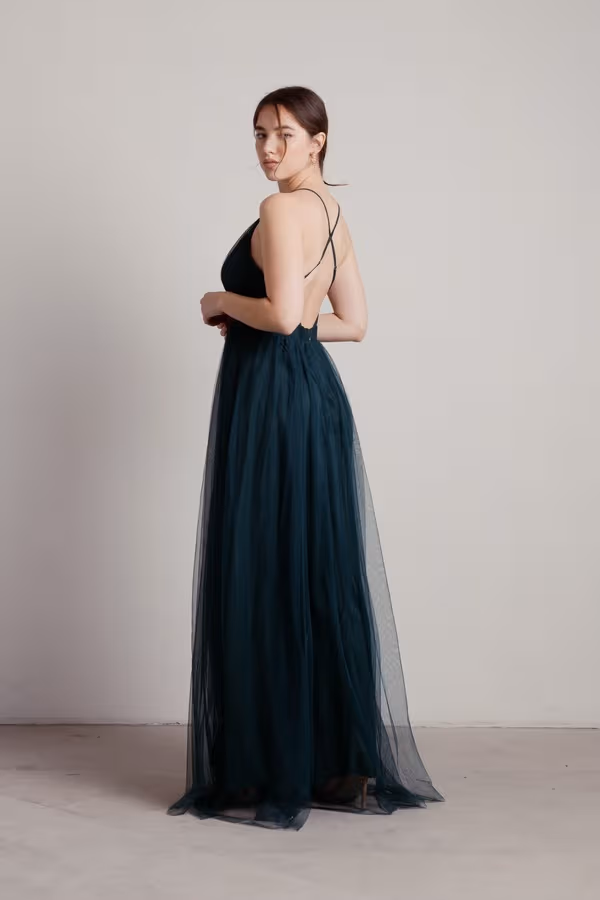 Here To Slay Plunging High Slit Maxi Dress - Navy